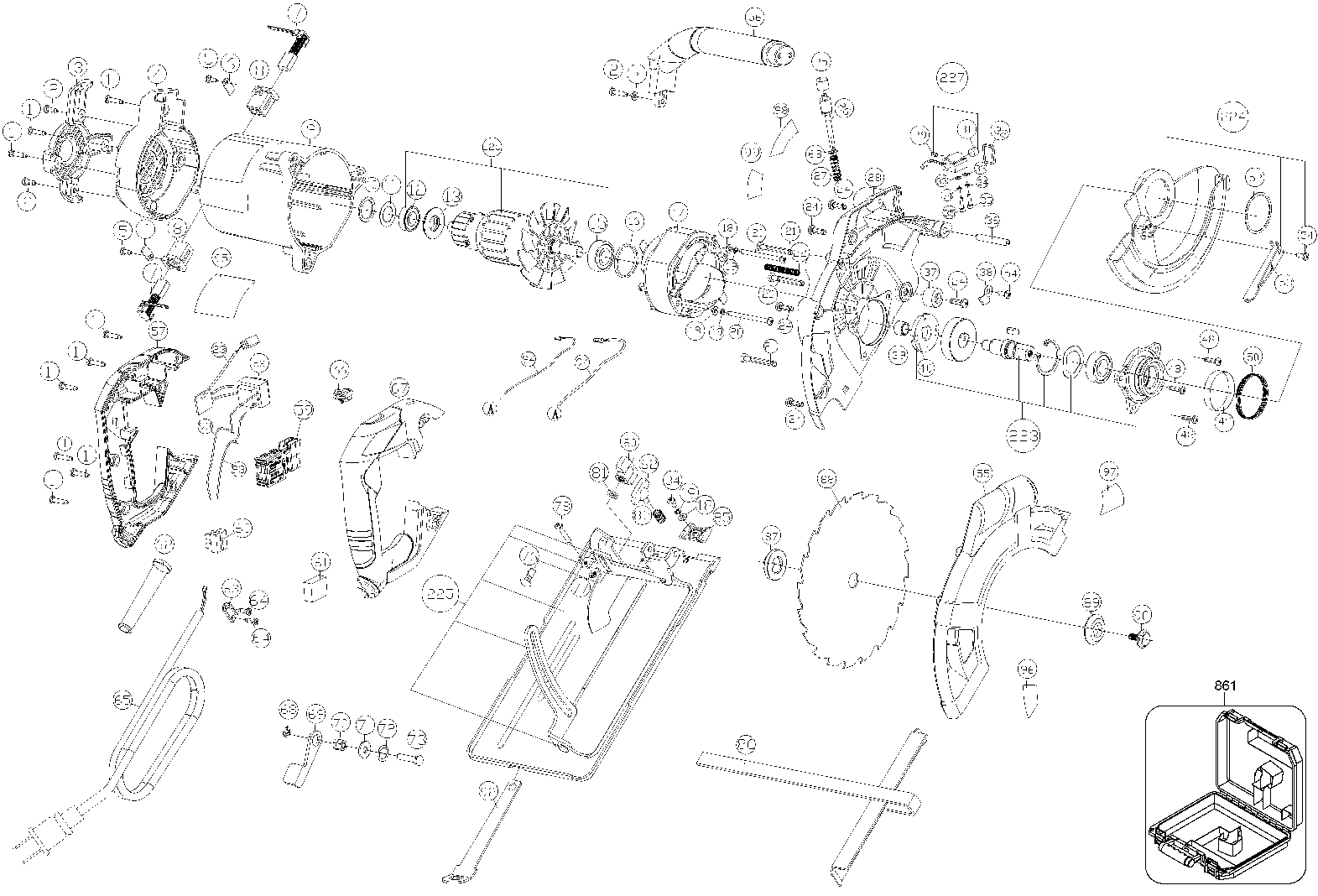 Default Diagram and Parts List for FS1500CSL Type 1 Black and Decker Circular Saw